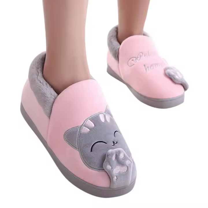 Zapatillas De Invierno Para Mujer Con Dibujos De Gato No Escolapadas Calientes Para El Interior De La Casa Zapatos De Piso - 1