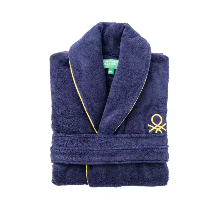 ALBORNOZ M/L 420GSM 100% ALGODON C/ LOGO BORDADO AZUL MARINO CORE BENETTON - 1