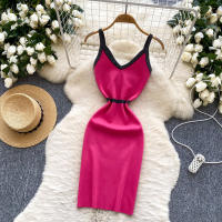Vestido Elegante REALEFT Para Mujer V-Neck Sin Mangas De Encaje Colorbloqueado Ajustado Rodillera De Verano Nuevo 2025 - details 13