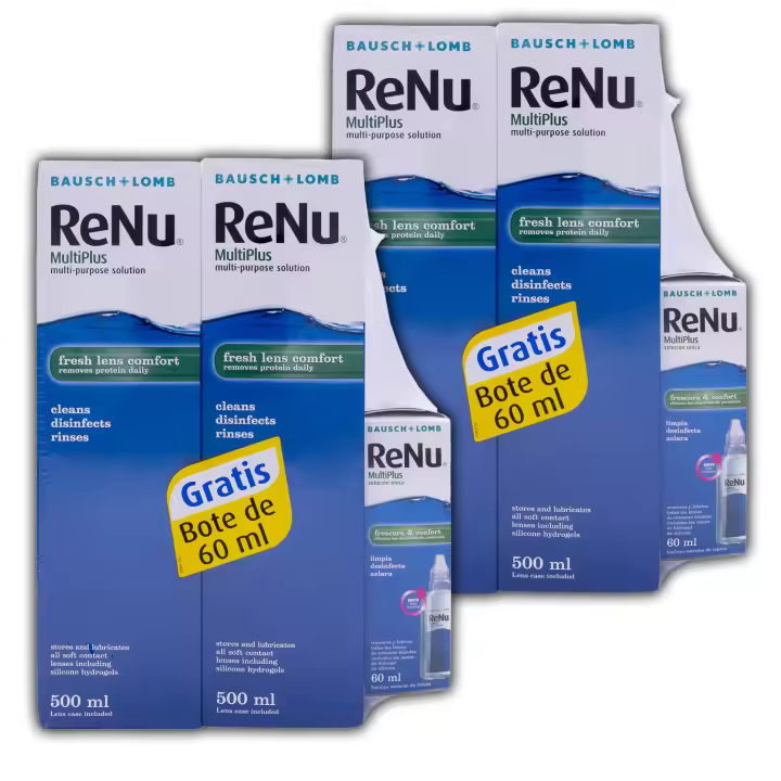 2X ReNu MultiPlus Solución Única para Lentes de Contacto | Pack Ahorro 2x500 ml + 60 ml Gratis | Limpieza, Desinfección y Conservación | Bausch & Lomb - 1