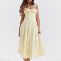 Vestido De Playa Para Mujer Con Estampado Floral Cuello Cuadrado Ajuste Frontal Y Abertura En Pierna Midi Polyester Sin Mangas Vestido De Noche - details 45