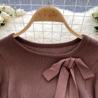 Vestido Corto Tejido Y2K Para Mujer Con Botones Cuello En V Diseño De Corbata Slim Para Oficina Estilo Chic Temporada Otoño - details 22