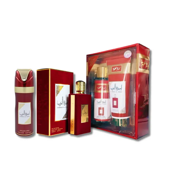Pack Lattafa Asdaaf Ameerat Al Arab Eau de Parfum 100 ml+ Desodorante Spray Corporal 200ml+ Pack de Bruma y Loción Perfumada – Aroma Árabe Duradero y Elegante para Mujer - 1