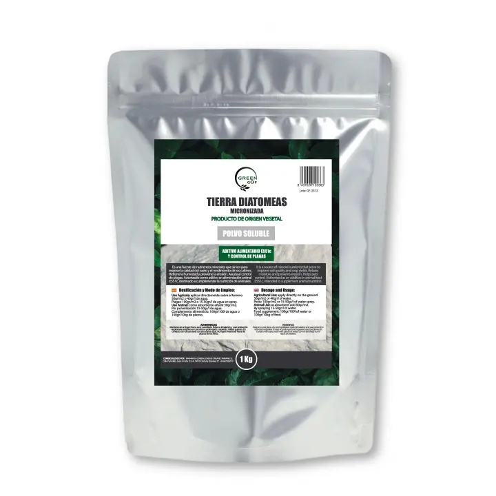GREEN GOF Tierra de Diatomeas Micronizada 1Kg  100% Natural - Aditivo Alimenticio Animal E551c  No calcinada  Alta Pureza  Sin tratamientos ni residuos. Uso en Agricultura, Jardín y Animales. - 1