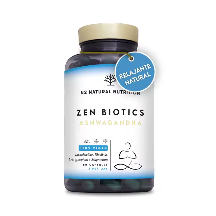 Ashwagandha con Triptofano y Magnesio. Reduce los Niveles de Cortisol. Controla el Estrés, la Ansiedad y Mejora la Estabilidad Emocional. Con Rhodiola Rosea. 60 Cápsulas. N2 Natural Nutrition - 1