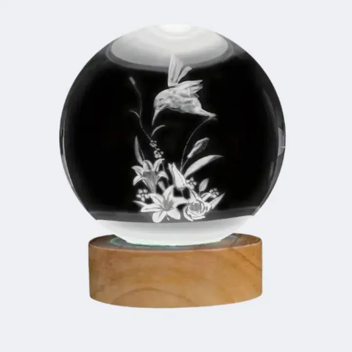 Lámpara De Noche USB Pequeña Con Bola De Cristal De Bird 3D Y Base De Madera Colorida Decoración Para El Hogar Regalo Para Mujer Padres Amigos Luz Atmosférica Redonda - 1