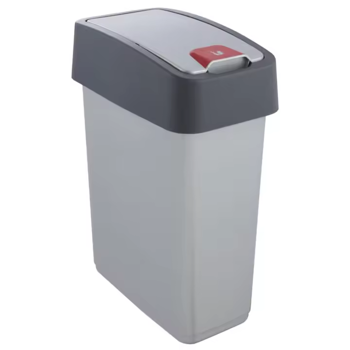 Cubo de Basura Premium con Tapa Abatible, Tacto Suave, 10L, color Plateado KEEEPER - 1