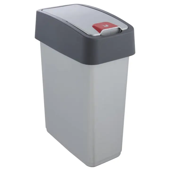 Cubo de Basura Premium con Tapa Abatible, Tacto Suave, 10L, color Plateado KEEEPER - 1