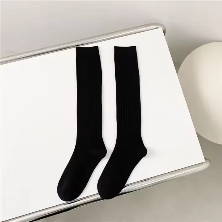 Nuevas Medias Para Mujer Estilo Preppy Casual De Primavera Medias Largas De Algodón De Alta Calidad Color Sólido Cómodas - 1