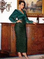 Vestido Elegante De Seda Con Detales De Lámpara Y Cuello En V Para Mujer Vestido De Noche De Fiesta Cocktail Slim Fit Con Manga Larga Y Cierre De Cordón - details 7