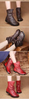 Botas Cortas De Cuero Para Mujer Moda Vintage Antideslizantes Comodidad Media Caña De Bota Zapatos Casuales Con Tacón Bajo - details 2