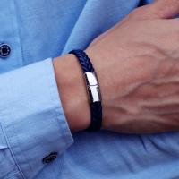 Nuevo Pulsera De Cuero Para Hombre Con Acero Inoxidable Sin Desvanecimiento Pulsera De Surf Cable Regalo Para Marido Bijoux Homme Joias - details 6