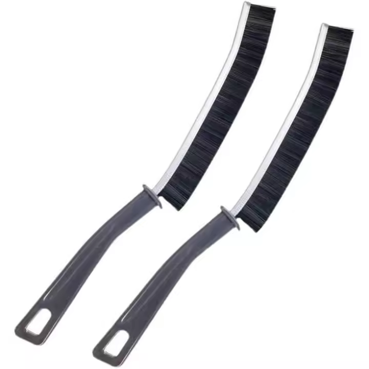 Cepillos para limpiar grietas, paquete de 2, mango largo, herramientas de limpieza de grietas estrechas para ventanas pequeñas, puertas, baños, cocinas, azulejos (negro) - 1