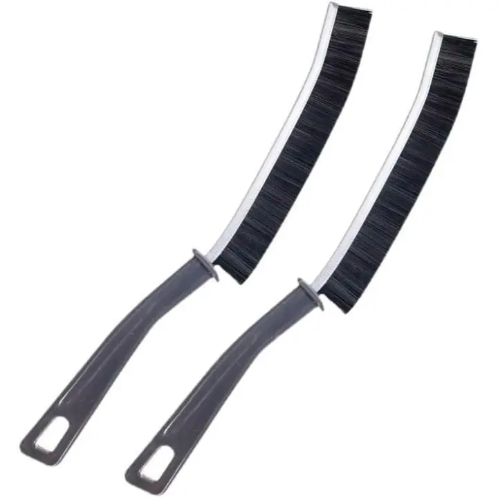 Cepillos para limpiar grietas, paquete de 2, mango largo, herramientas de limpieza de grietas estrechas para ventanas pequeñas, puertas, baños, cocinas, azulejos (negro) - 1