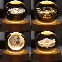 Lámpara De Noche 3D Cristal Sférico De Luna Con Astronauta Y Sistema Solar Grabado Con Láser Regalo De Cumpleaños Decoración De Galaxia - details 15