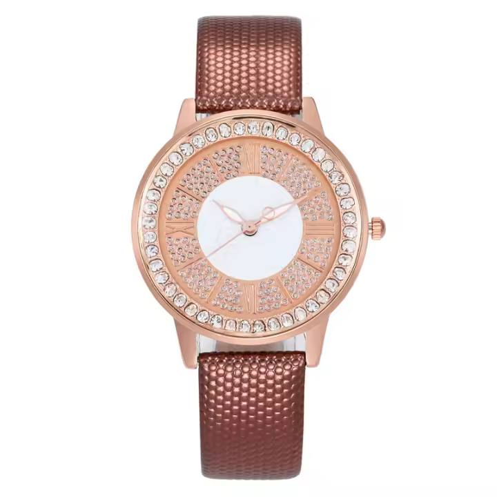 Reloj Mujer con Patrón Estelar y Cristales - Correa de Cuero Brillante - Para Noches Especiales - 1