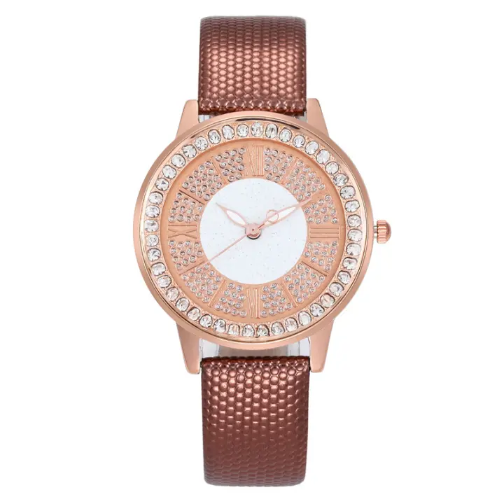 Reloj Mujer con Patrón Estelar y Cristales - Correa de Cuero Brillante - Para Noches Especiales - 1