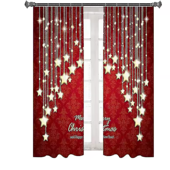 Conjunto de cortinas de Navidad Cortinas opacas lavables para sala de estar B - 1