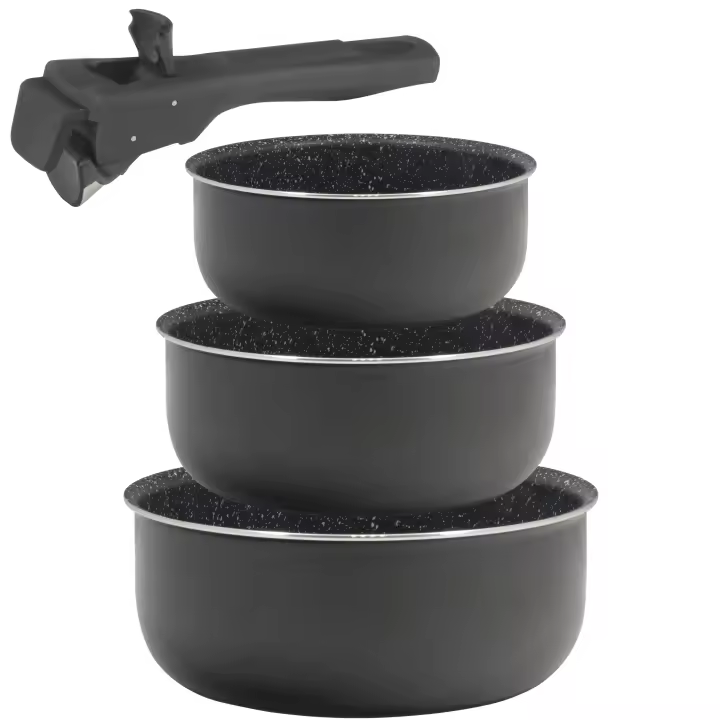 Bergner Set 3 Cazos Aluminio Prensado Inducción Click & Cook Black - 1