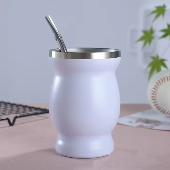 Taza De Té De Goura Natural Mate Doble Aislamiento Con Bombilla Juego De Taza De Té De Acero Inoxidable Ecológico 240ML - 1