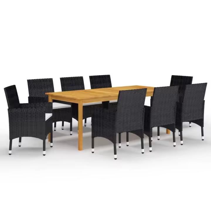 vidaXL Juego de comedor de jardín de 9 piezas negro - 1
