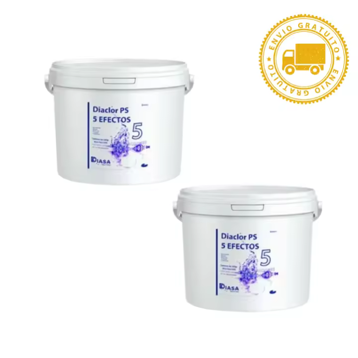 DIASA INDUSTRIAL Diaclor PS 5 Acciones 5KG - Pack 2 Unidades -Cloro Eliminador de Bacterias para Piscinas - 200 Gr - 1
