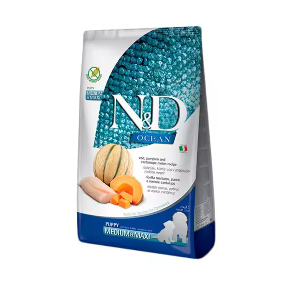 Farmina N&D Dog Ocean Puppy Medium Maxi Bacalao y Calabaza - Pienso para cachorros de razas medianas y grandes - 1