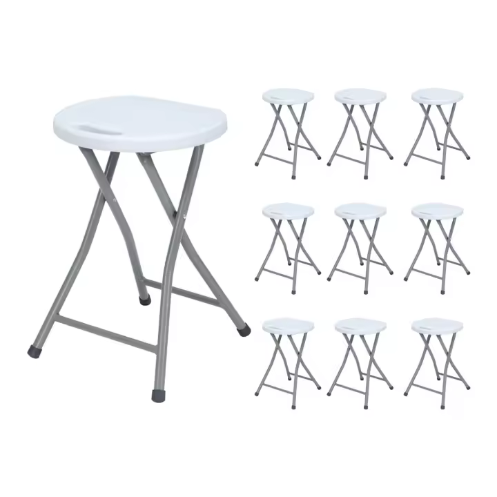 MegaPack 10 Taburetes Plegables de Resina y Acero 31x45cm Blancos 7house - 1