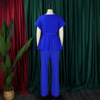 Conjunto De Pantalones Y Blusa Elegante Para Mujer Traje De Oficina Con Cinturón Alto Ajustado Ropa Trasera Larga Estilo Recto - details 10