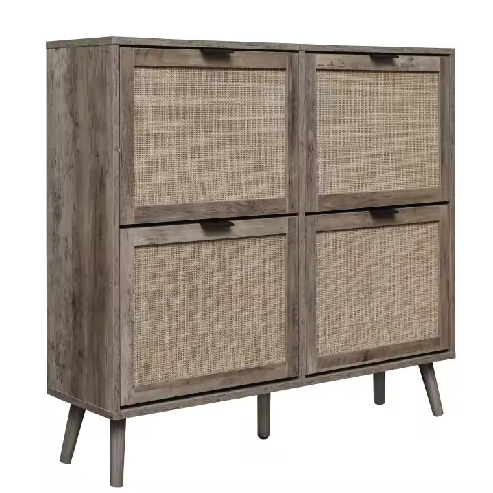 Mueble Zapatero de Cuatro Puertas (105x24x91cm), Mueble Zapatero gris vintage de Cuatro Puertas with aspecto de Trinquete, dobles with trasero Panel, para pasillos y zonas - 1
