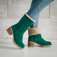 Botas De Mujer De Terciopelo Cómodo Y Caliente Con Tacón Cuadrado Y Punta Redonda Color Sólido Moda Invierno Botines De Tacón Bajo - details 9