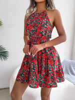 Vestido De Verano Casual Para Mujer Con Estampado Floral Y Volantes Estilo Halter Largo Mini Polyester Slim Fit Y Flare - details 10