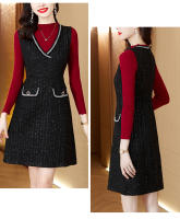 EVNISI Conjunto De Dos Piezas Chaleco Vestido Tweed Slim Para Oficina Chic Vestido De Fiesta Para Mujer Otoño Invierno - details 12
