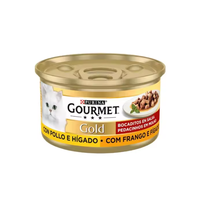 Gourmet Gold Bocaditos de Pollo y Higado en Salsa. Pack 24  latas - Comida húmeda para gatos sabor pollo - 1