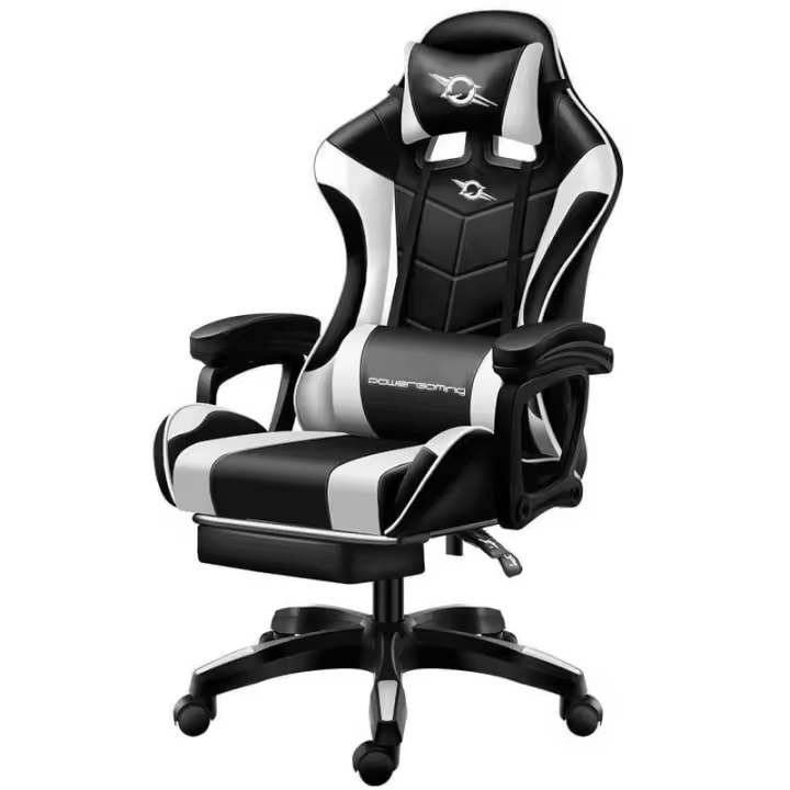 Silla Gaming PowerGaming Negro/Blanco con Reposapiés - 1