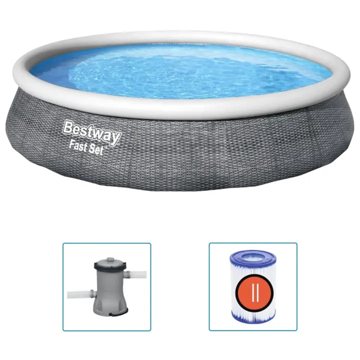 VidaXL Piscina inflable Fast Set Bestway con bomba de filtración gris Ø396x84 cm - 1