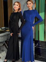 Vestido Maxi Dulzura Elegante Y Sólido Con Hombros Acentuados Y Cintura Definida Para Fiesta De Noche Mujer Otoño Invierno - details 11