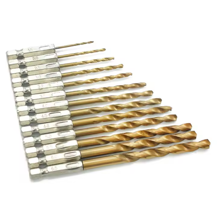 Juego De 13 Piezas De Brocas De Torcer De Acero De Alta Velocidad Con Capa De Titanio Para Madera Plástico Hoja De Hierro Y Aluminio Metal Perforación Hexagonal Taladro - 1