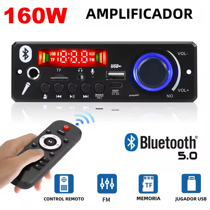 Placa De Decodificador MP3 Bluetooth 5.0 2* 80W Amplificador Audio 12V DIY MP3 Para Coche FM Radio modulo TF USB Mic Grabación De Llamadas - 1