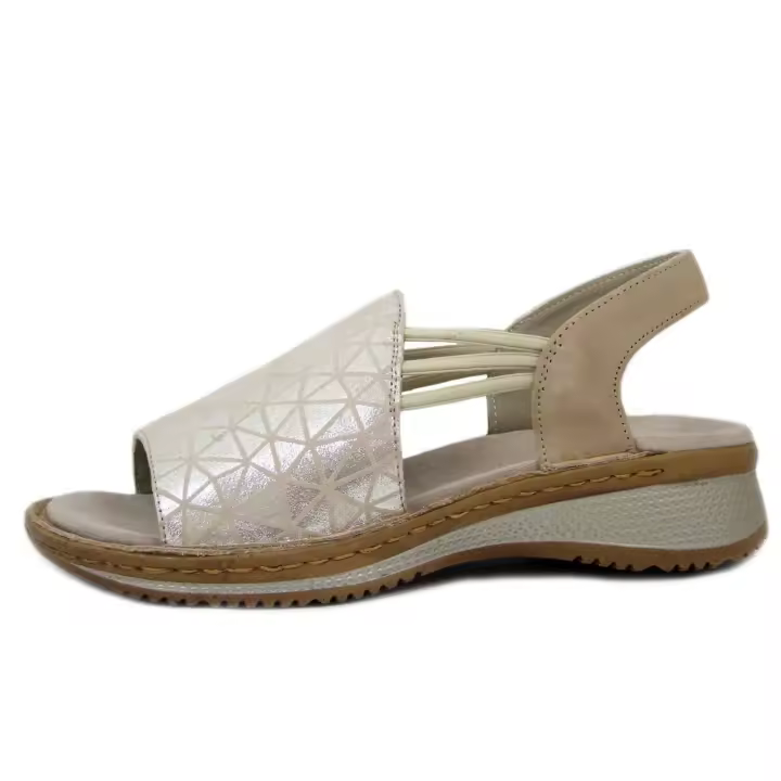 Sandalias de mujer de Piel beige con elástico, Horma Ancha y cuña Baja, ARA - 1
