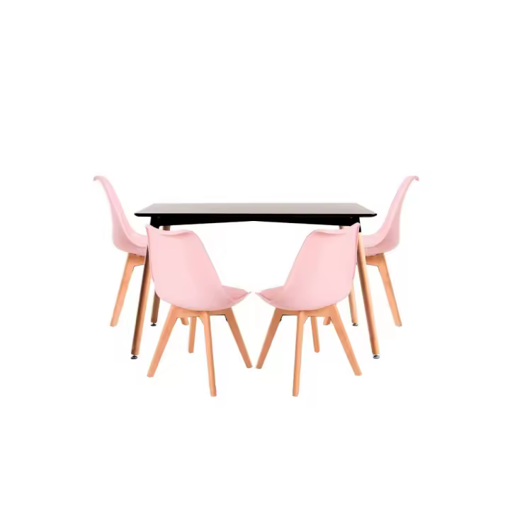 Conjunto Mesa Tower Rectangular 120 x 80 cm Negra y Pack 4 Sillas Synk Basic - Rosa - 1