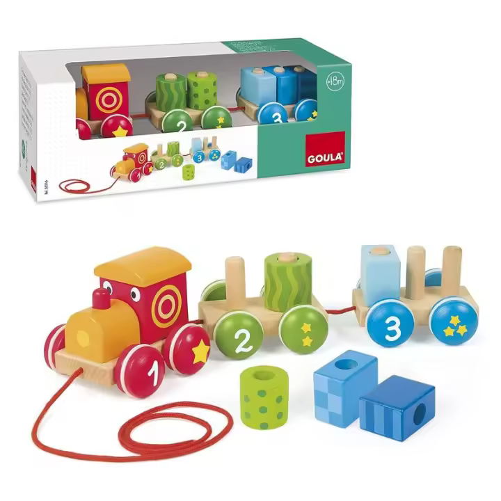 Tren de madera arrastre con cuerda 1-2-3 multicolor - 1