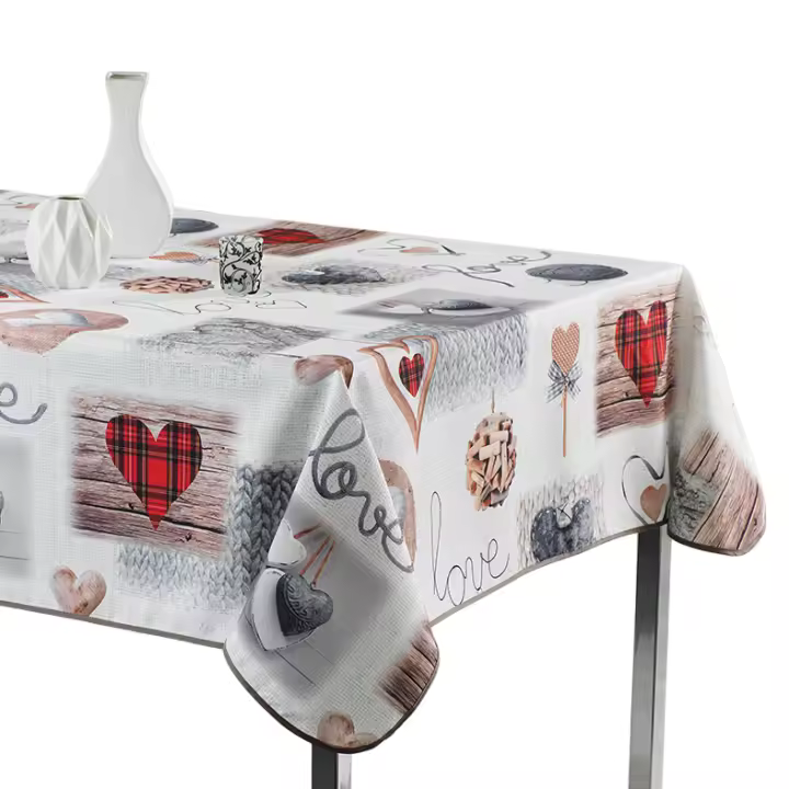 ARTEMANTEL Mantel Antimanchas CORAZON ROJO de poliéster para mesa rectangular o redondo - 1