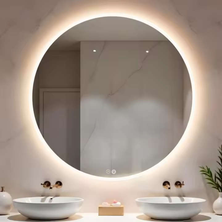 Marctani Espejo Baño Redondo con Luz LED Regulable en 3 Colores - Espejo de Pared ANTIVAHO con Ajuste de Brillo con Memoria e Interruptor Táctil - Espejos Inteligente Retroiluminado - 1