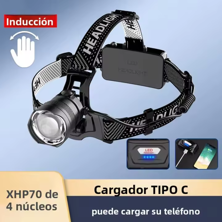 Linterna Frontal LED Con Sensor De Láser Blanco XHP90 Incluye Batería 18650 Recargable USB Para Pesca Senderismo Y Caza - 1