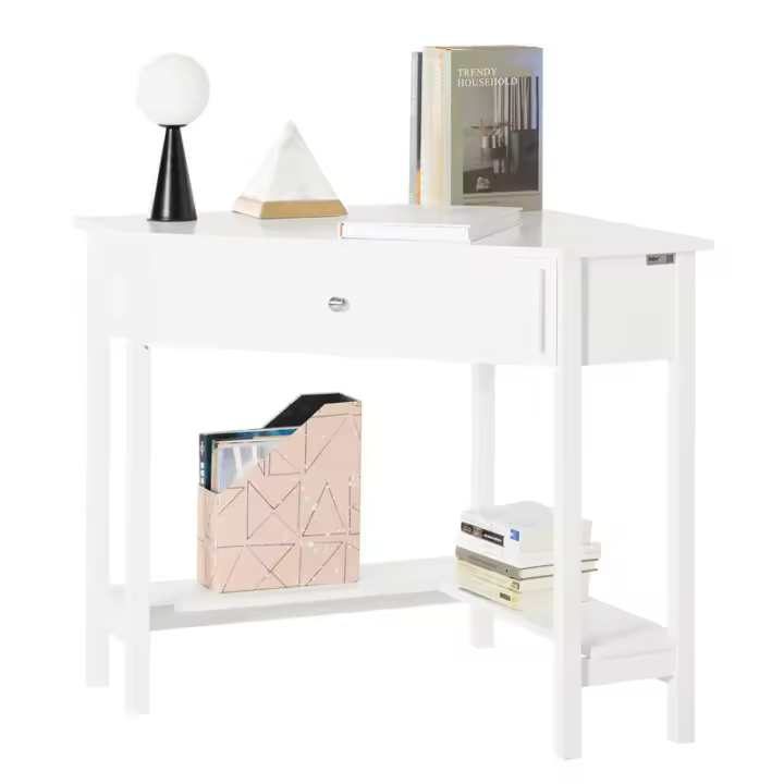 SoBuy Mesa de Ordenador, Mesa de Escritorio con un Cajón, Triangular,Blanco,FWT31-W,ES - 1