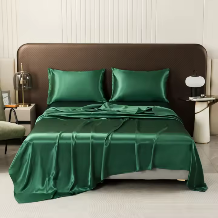 Protector De Sábanas De Lujo En Seda Hueso Lavable Y Antipolvo Para Cama Sin Almohadas Sábana Plana De Color Champán Suave Y Sólida - 1