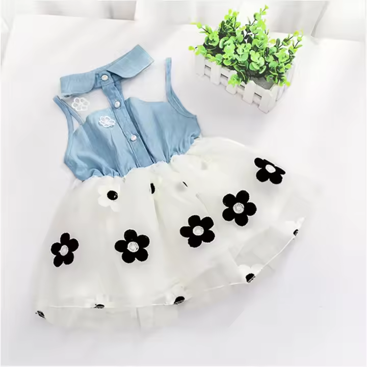 Vestido De Princesa Para Bebé Girl Summer Vestido De Encaje Con Flores Y Denim Sin Mangas Para Cumpleaños Y Fiestas Ropa De Niña De 0 a 1 Año - 1