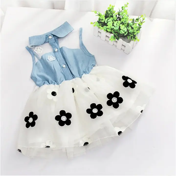 Vestido De Princesa Para Bebé Girl Summer Vestido De Encaje Con Flores Y Denim Sin Mangas Para Cumpleaños Y Fiestas Ropa De Niña De 0 a 1 Año - 1