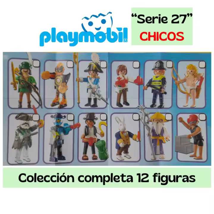 Serie 27 Playmobil chicos colección completa 12 figuras (71760) sobres azules - 1
